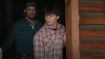 Salt Valley Western Pearl Snap Shirt Long Sleeve Red Plaid worn by Tate Dutton (Brecken Merrill) as seen in Yellowstone (S05E14)