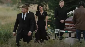 Calvin Klein Women's Tulip Sleeve A-line Midi Dress worn by Monica Dutton (Kelsey Chow) as seen in Yellowstone (S05E14)
