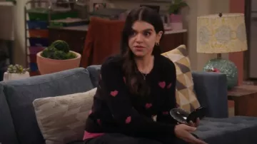 Splendid Anna Wool Blend Heart Pattern Crew Neck Long Sleeve Cropped Sweater worn by Mayan (Mayan Lopez) as seen in Lopez vs Lopez (S03E08)