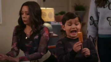 Ganni Gathered Mesh Blouse worn by Mayan (Mayan Lopez) as seen in Lopez vs Lopez (S03E08)