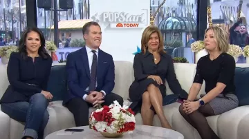 Suéter de botones de manga corta DKNY usado por Dylan Dreyer como se ve en Today el 3 de enero de 2025