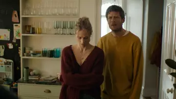 Sézane Basile Cardigan in Garnet worn by Maddie Wilson (Niamh Algar) as seen in Playing Nice (S01E01)