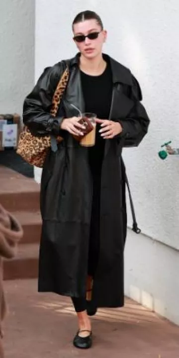 Saint Laurent Le 5 a 7 Bea in Pony Hair Leather worn by Hailey Baldwin in Los Angeles on  January 5, 2025