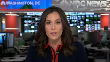 Boden Victoria Knitted Shirt Dress in Navy and Rouge worn by Hallie Jackson as seen in Today on  January 7, 2025