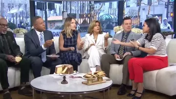 Veronica Beard Heyser Pinstripe Pants in Ecru Multi worn by Hoda Kotb as seen in Today on January 7, 2025