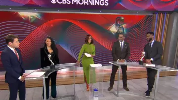 Safiyaa Myaree Olive Knit Midi Dress worn by Gayle King as seen in CBS Mornings on January 7, 2025