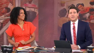 Saunders Collective Ruched Shirt Dress worn by Adriana Díaz as seen in CBS Mornings on January 7, 2025