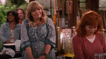 Frye Women's Dahlia Printed Lace-Trim Babydoll Dress worn by Gabby (Melissa Peterman) as seen in Happy's Place (S01E01)