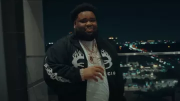 Balenciaga Black Burning Flame 'Unity' Track Jacket worn by Rod Wave in Rod Wave - Westside Connection (Official Video)