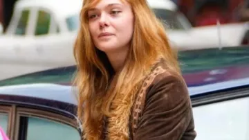 A Complete Unknown 2024 Elle Fanning Suede Fur Jacket