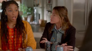 Greg Lauren Mixed Media Velvet Trucker Jacket worn by Liz (Christa Miller) as seen in Shrinking (S02E11)