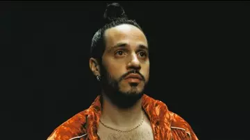 Martine Rose Orange Crushed Velvet Track Jacket worn by Russ in Russ - How Long (Official Video)