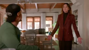 Gabriela Hearst Gavin Blazer In Deep Bordeaux Suede worn by Liz (Christa Miller) as seen in Shrinking (S02E12)
