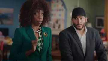 Bar III Women's One-Button Blazer Green worn by Marla (Lisa Codrington) as seen in Children Ruin Everything (S04E09)
