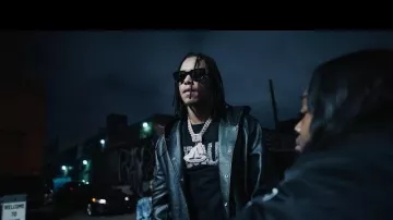 Celine Black Leather Hood-Logo Snap Jacket worn by Skilla Baby in Skilla Baby - Donavon McNabb