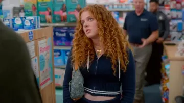 Louis Vuitton Blue Monogram Denim Baggy PM Shoulder Bag worn by Summer (Rachel Stubington) as seen in Shrinking (S02E12)