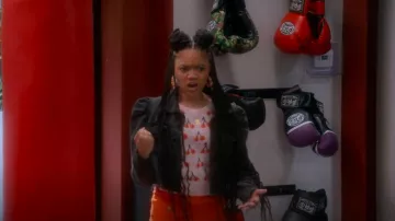 On 34th Women's Cherry Jacquard Elbow-Sleeve Sweater worn by Aaliyah Upshaw (Khali Spraggins) as seen in The Upshaws (S06E01)