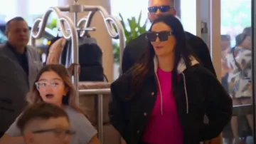 Celine Logo-Print Cotton Jersey-Trimmed Denim Jacket worn by Jenni Farley as seen in Jersey Shore: Family Vacation (S07E29)