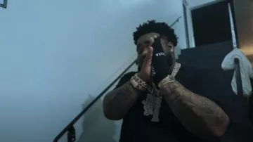 Chrome Hearts Black Knuckles Logo Work Gloves worn by Rod Wave in Lil Baby - By Myself Feat Rod Wave & Rylo Rodriguez (Official Music Video)