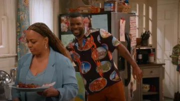 Pleasures 7 Wonder Camp Shirt worn by Bernard (Jermelle Simon) as seen in The Upshaws (S06E07)