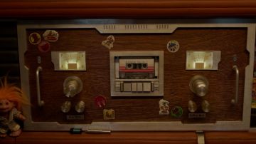 The cassette tape "Awesome Mix Vol. 1" Star-Lord (Chris Pratt) in Guardians of the Galaxy