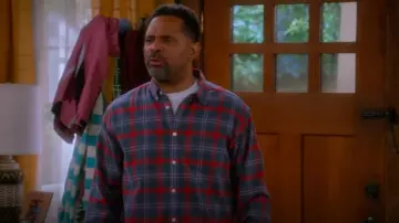 Supreme Multicolor Logo Knitted Plaid Cotton Shirt worn by Bernard Upshaw (Mike Epps) as seen in The Upshaws (S06E08)