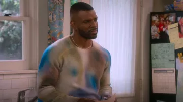 ATM Anthony Thomas Melillo Watercolor Print Regular Fit Crewneck Sweater worn by Bernard (Jermelle Simon) as seen in The Upshaws (S06E09)