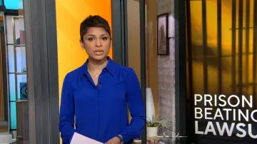 Blusa Hobbs Caitlyn usada por Jericka Duncan vista en CBS Mornings el 16 de enero de 2025