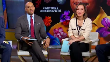 Sandro Cable Knit Cardigan worn by Eva Pilgrim as seen in Good Morning America on January 16, 2025