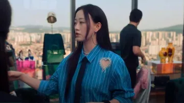 Sandro Lovely Heart Cutout Stripe Button-Up Shirt worn by Yuri (Gia Kim) as seen in XO, Kitty (S02E08)