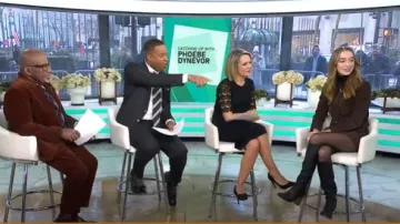 Celine Trapeze Mini Skirt in Suede Espresso worn by Phoebe Dynevor as seen in Today on January 16, 2025