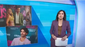 Blazer en laine L’Agence Colin en Deep Plum Multi Chevron porté par Chloe Melas comme on le voit dans Today le 17 janvier 2025