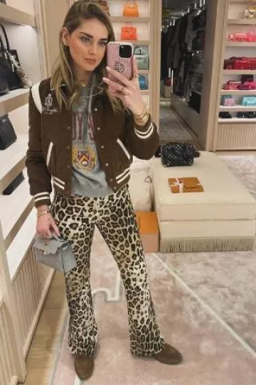 Hermes Kelly Pochette Bleu Glacier Ostrich with Gold Hardware worn by Chiara Ferragni on her Instagram Post on January 17, 2025