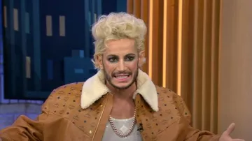 MCM Shearling Bomber Jacket worn by Frankie Grande as seen in CBS Mornings on January 21, 2025