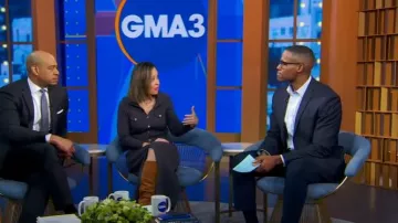 Sandro Zina Maxi Dress in Charcoal Grey worn by Eva Pilgrim as seen in Good Morning America on January 17, 2025