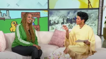 Taller Marmo Gloria Fringed Crepe Kaftan worn by Tamron Hall as seen in Tamron Hall Show on January 21, 2025