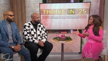 Rhude Chevron Checkered V-Neck Cardigan worn by Troy Millings as seen in Sherri on January 21, 2025