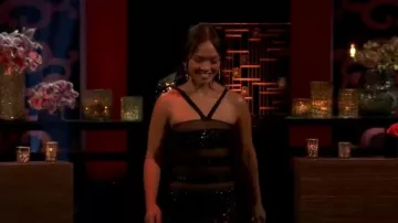 Oséree Sequin-embellished Striped Stretch-Tulle Maxi Dress worn by Jenn Tran as seen in The Bachelorette (S21E10)