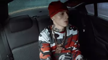 Supreme Nike Red & Grey Camo Arc Logo Sweatshirt worn by Central Cee in Central Cee & 21 Savage - GBP (Official Music Video)