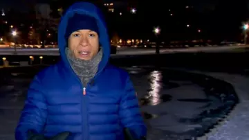 Veste Save The Duck Nathan portée par Alex Perez telle qu’elle est vue dans Good Morning America le 24 janvier 2025