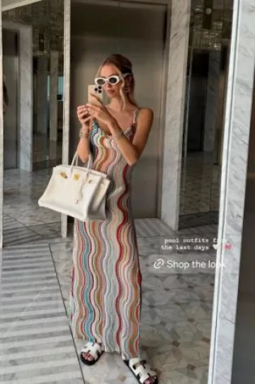 Missoni Wave Open-Back Lame Maxi Dress worn by Leonie Hanne on her Instagram Story on January 21, 2025