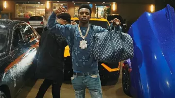 Louis Vuitton All Navy Monogram 'LV Taurillon' Belt worn by Zillionaire Doe in Zillionaire Doe - Pull Up (Official Music Video) ft. BossMan Dlow