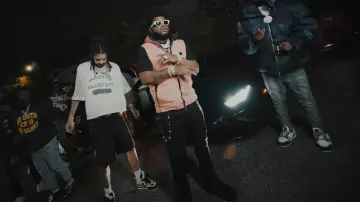 Palm Angels White Side-Logo 'Posey' Sunglasses worn by BossMan Dlow in Ot7QUANNY FT. Bossman Dlow - "Bout My Money" (Official Video)