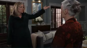 Cole Haan Stand-Collar Single-Breasted Wool Blend Coat worn by  Carly Spencer (Laura Wright )as seen in General Hospital on January 16, 2025