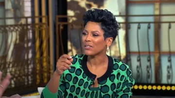 Christopher John Rogers Wiggle Dot Jacquard Cropped Knit Cardigan worn by Tamron Hall as seen in Tamron Hall Show on January 28, 2025