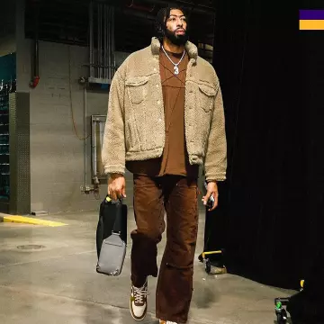 Balenciaga Beige Shearling Trucker Jacket worn by Anthony Davis on the Instagram account @lakers