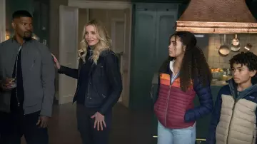 Cotopaxi Fuego Down Maritime/Raspberry Hooded Jacket worn by Alice (McKenna Roberts) as seen in Back in Action