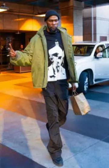 Hed Mayner x Reebok Olive Green Oversized Bomber Jacket worn by Kevin Durant on the Instagram account @suns