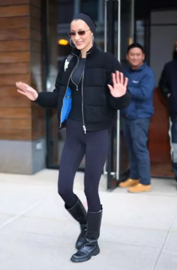 Guest in Residence Quilted Puffer Jacket worn by Bella Hadid in New York City on January 23, 2025