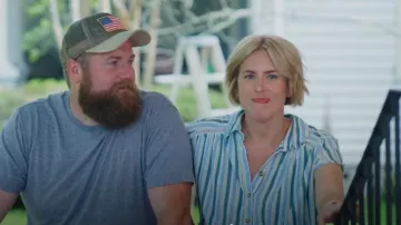 Anthropologie The Serena Surf Henley Blouse Striped Print Top worn by Erin Napier as seen in Home Town (S09E05)